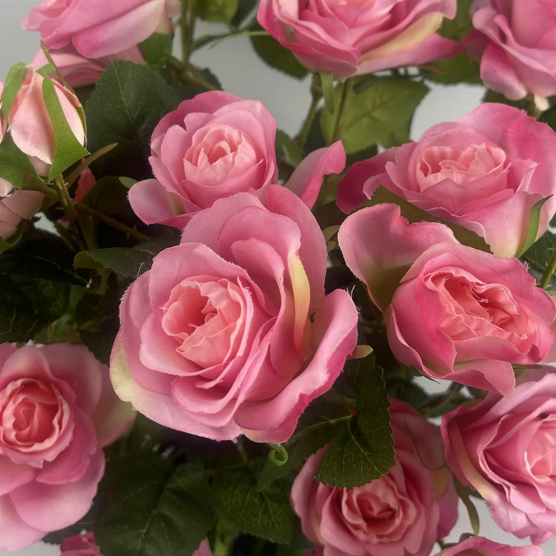 Premium Rose Bush Pink Silk Flowers and Leaves