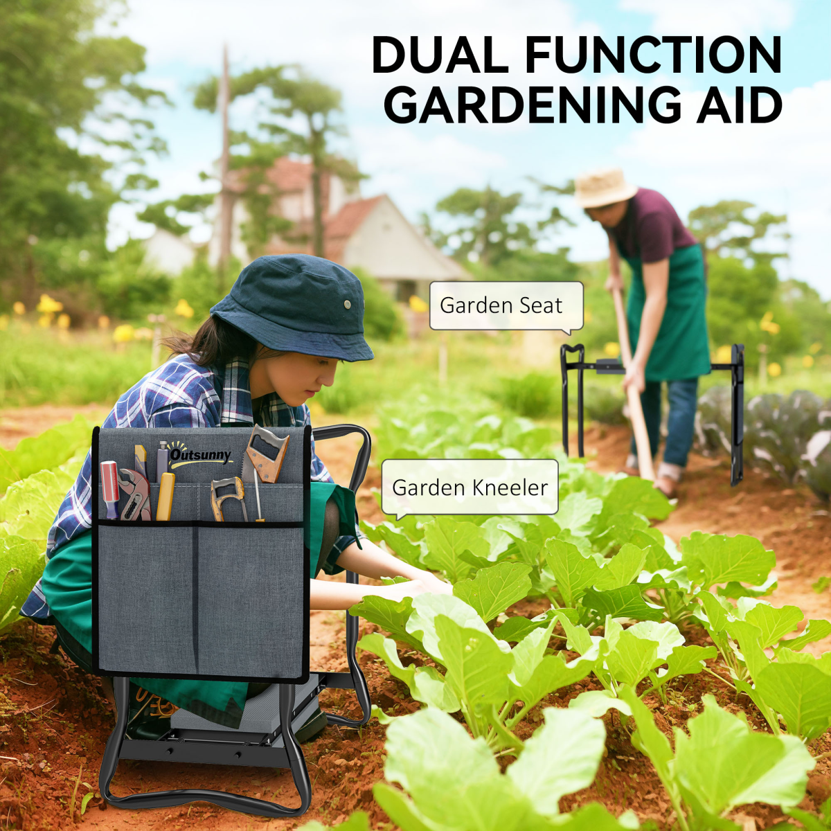 Garden Kneeler Foldable Seat Bench with Tool Bag