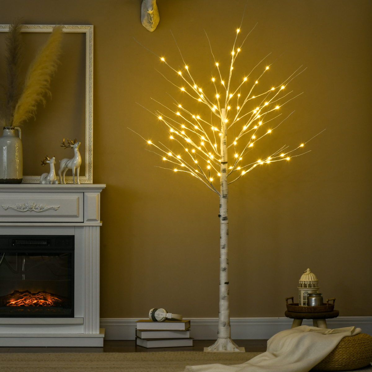6ft Artificial White Birch Tree - 96 Warm White Pre-Lit