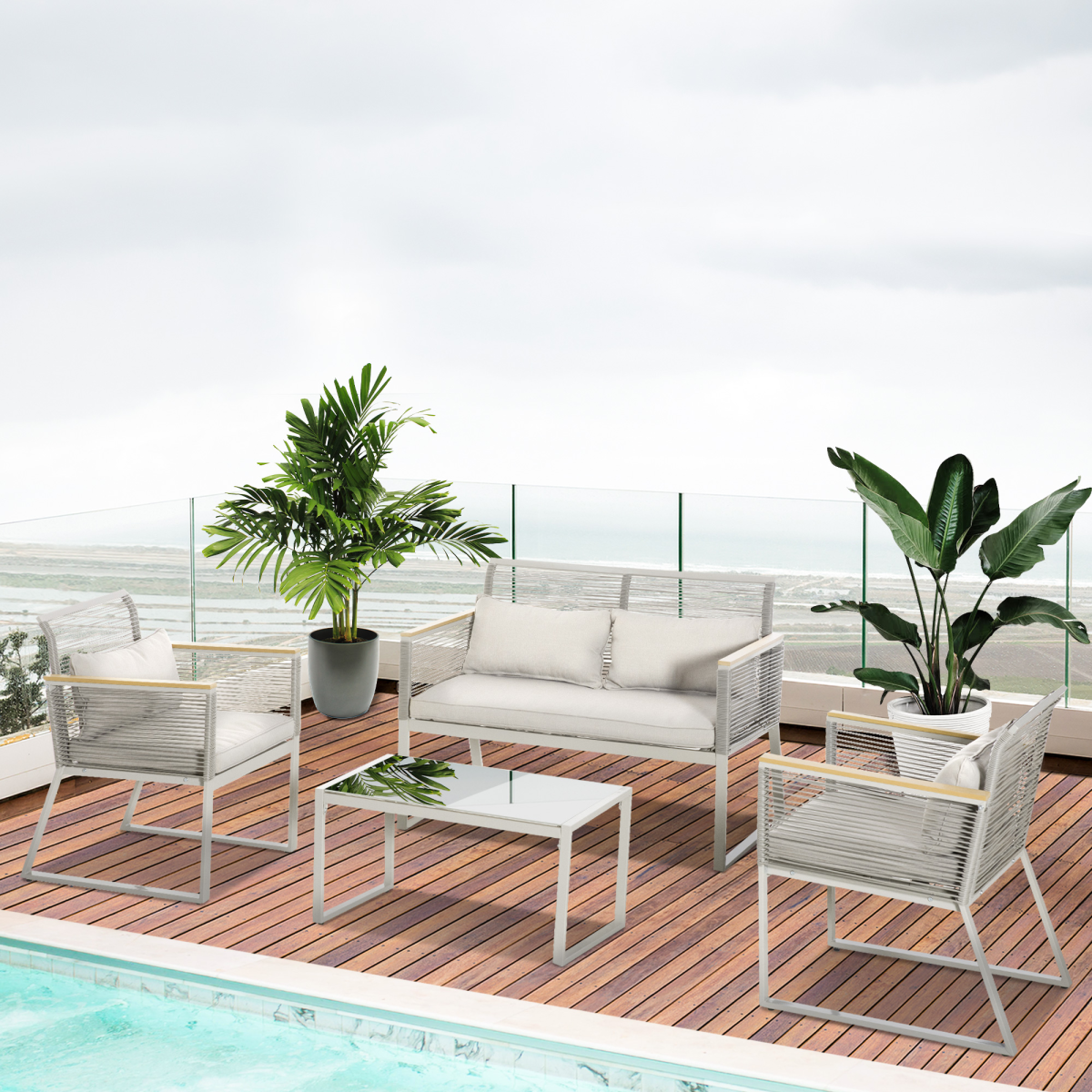 4seater patio wicker sofa metal frame pe rattan