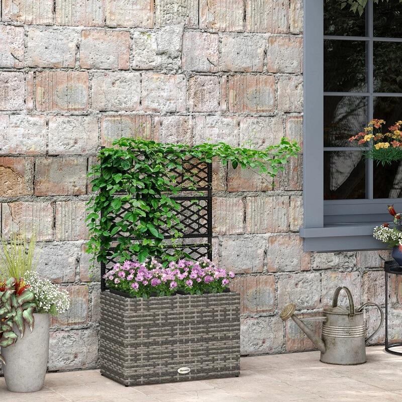 raised garden flower bed with trellis