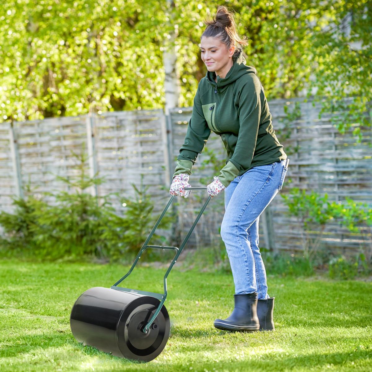 60l steel garden roller push pull w/ fillable