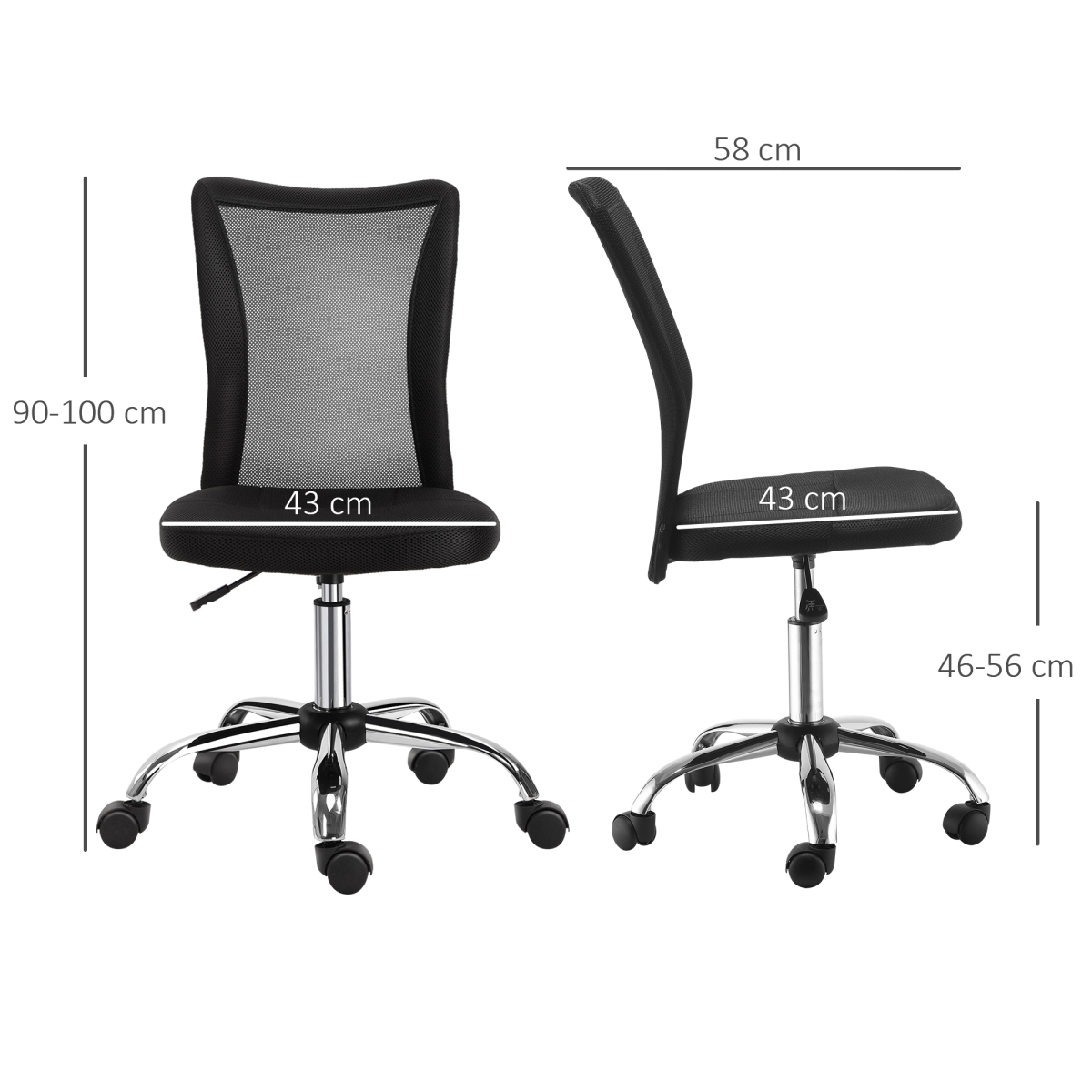 armless office chair ergonomic padded height adjustable mesh view 3