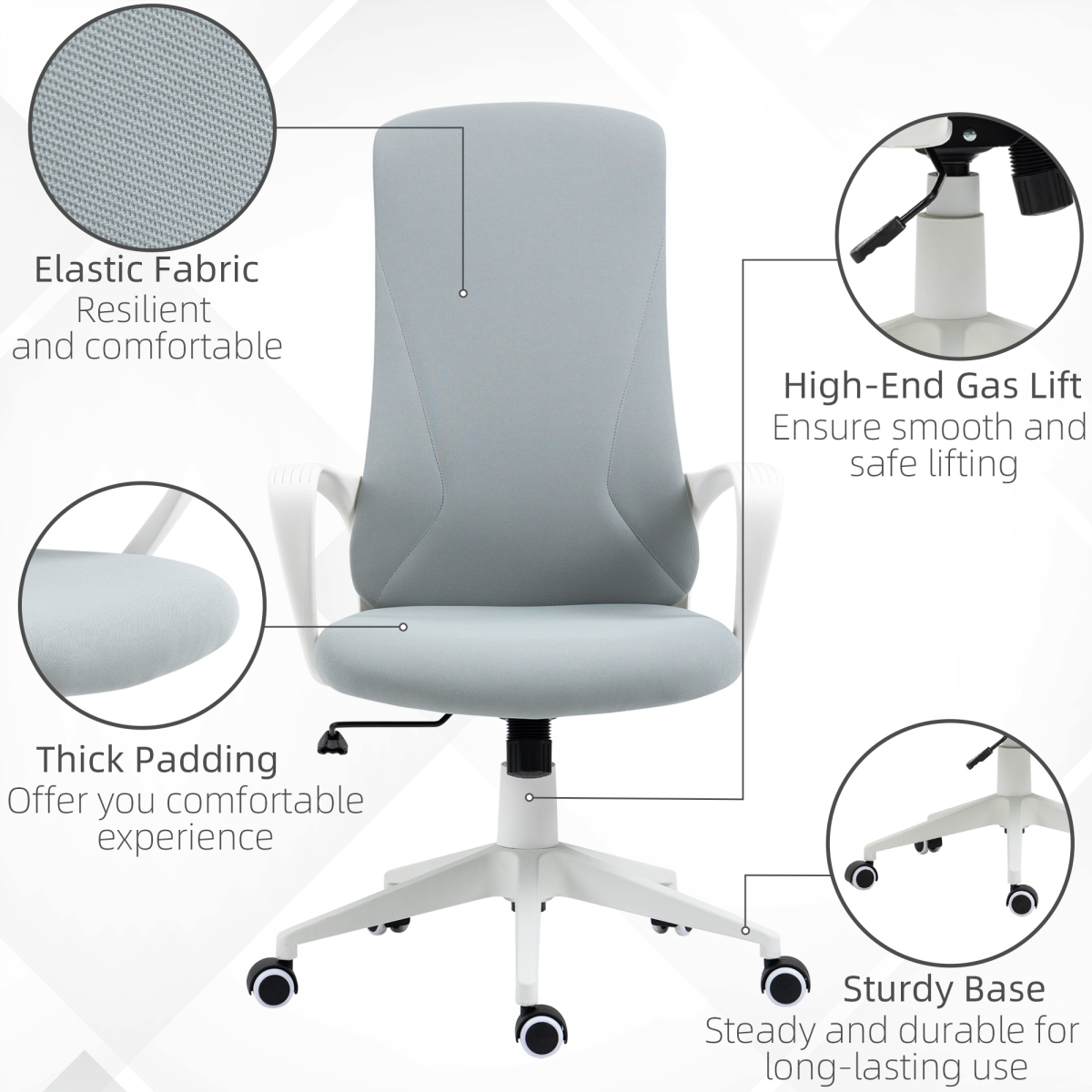 vinsetto highback home office chair height adjustable elastic view 7
