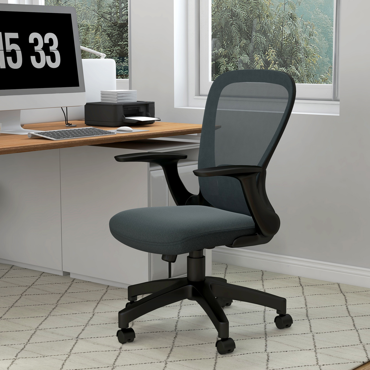 Mesh Office Chair, Computer Chair with Adjustable Armrest, Grey
