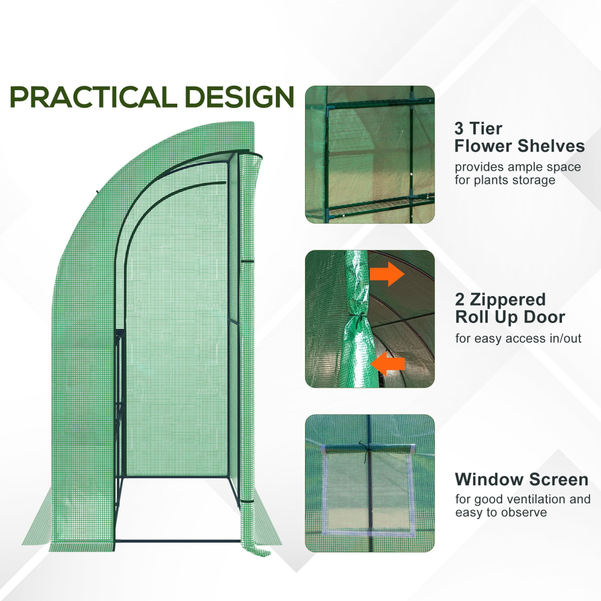 walk-in lean to wall greenhouse window&door 200lx 100w