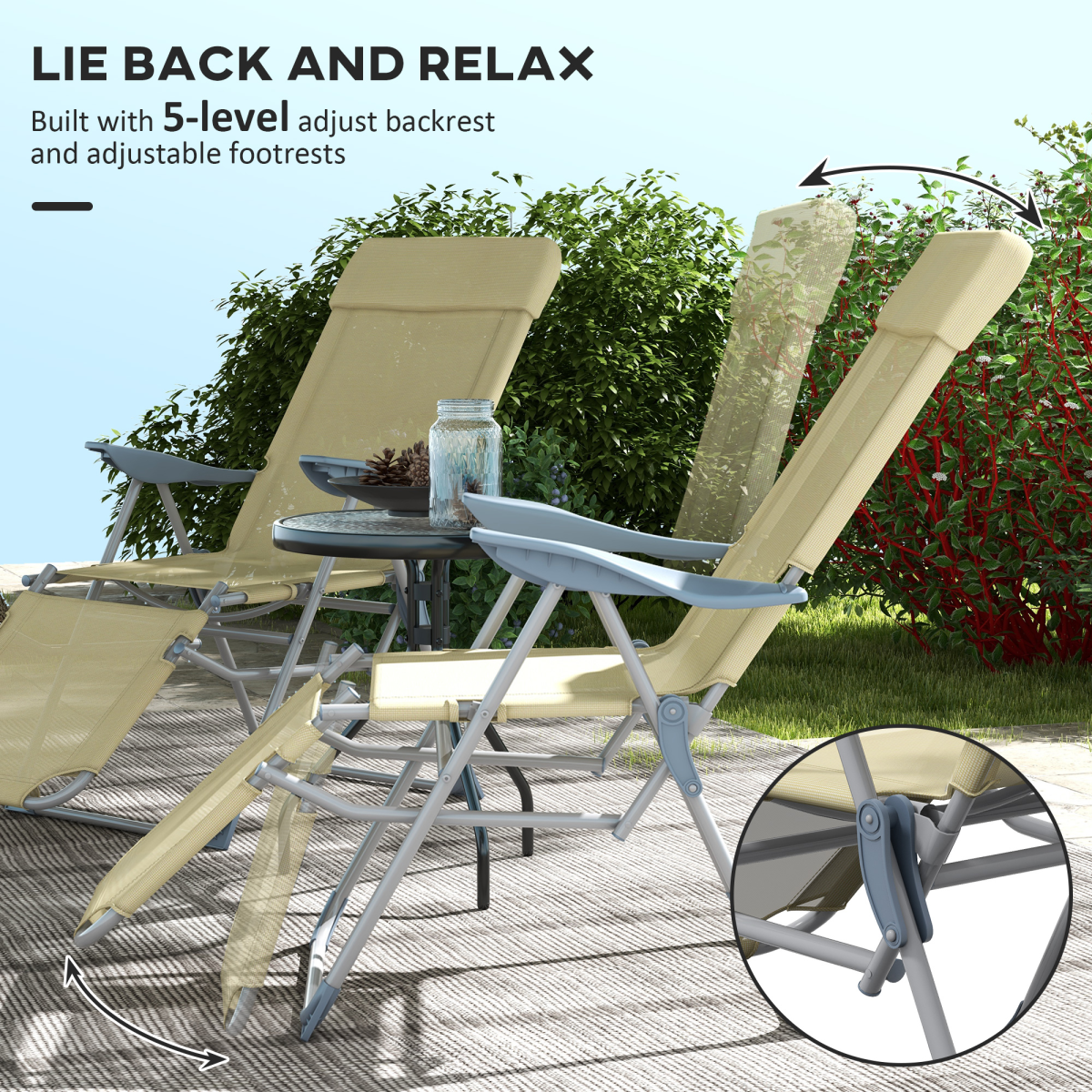 outsunny reclining garden chairs set of 2 with
