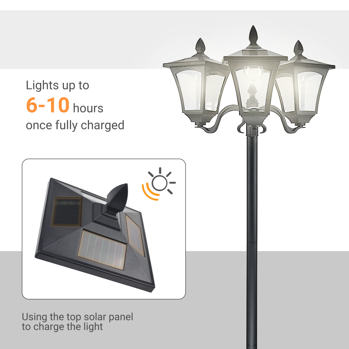 3-Solar Powered Lamp Post, IP44, Black