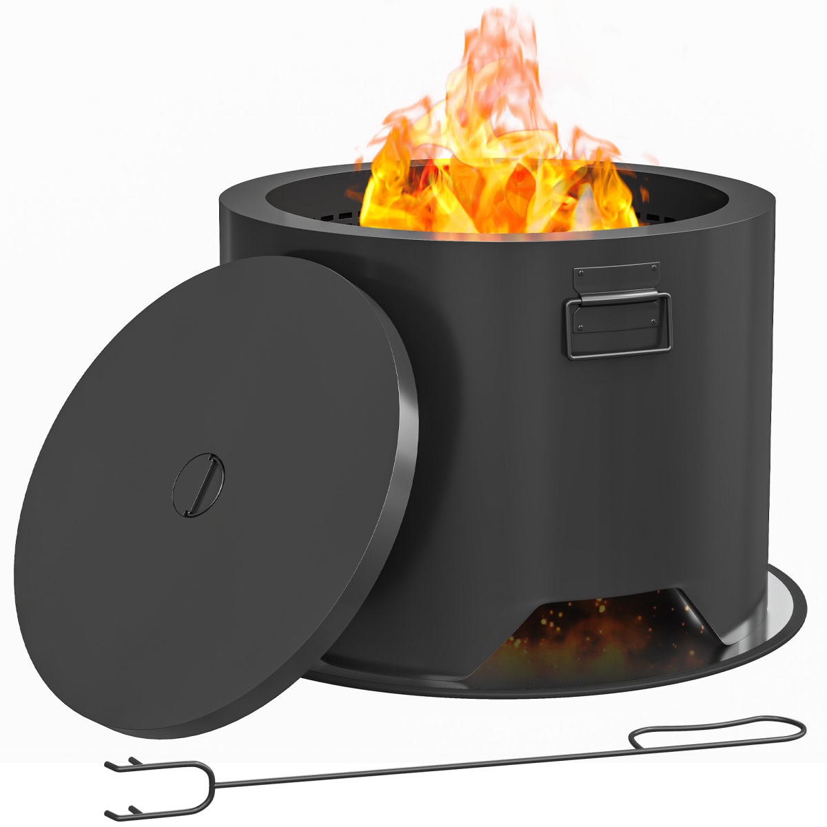 outsunny outdoor round fire pit with lid firepit view 1