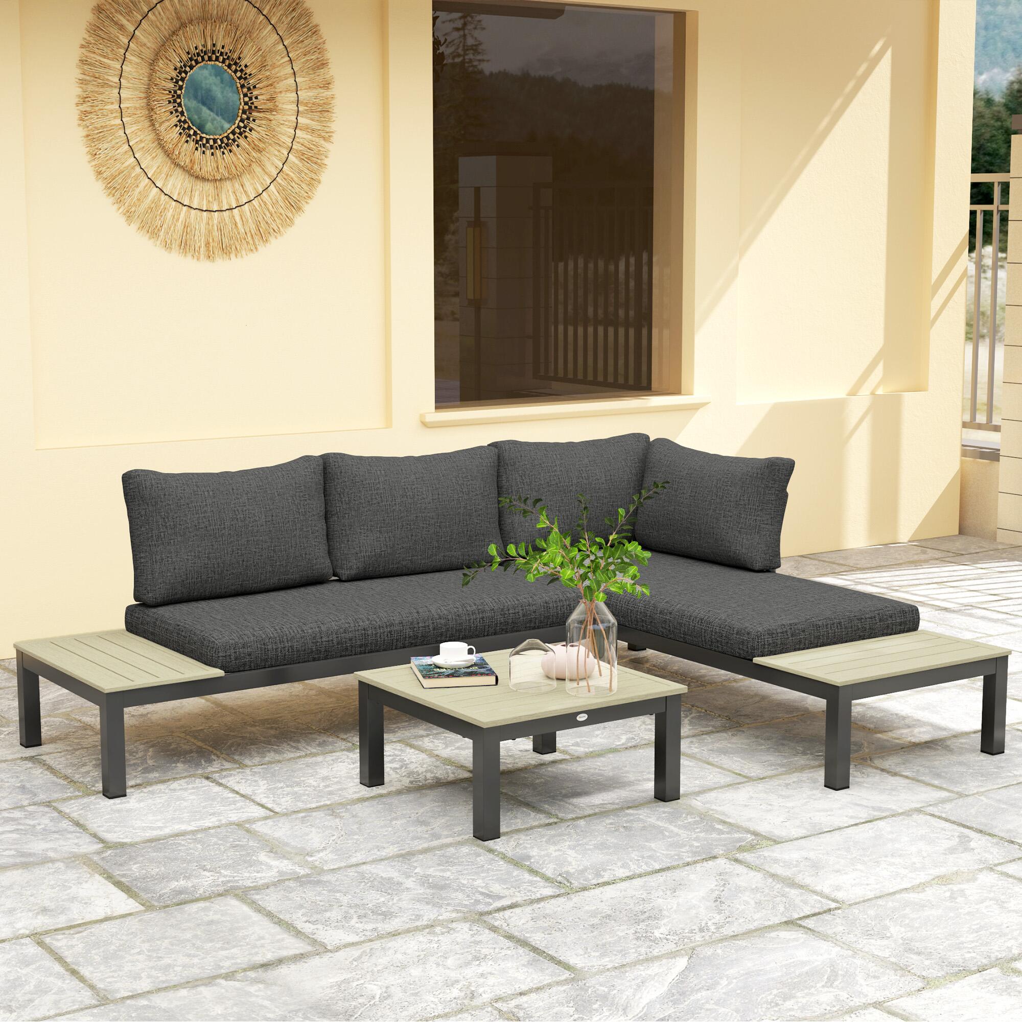 outsunny 3pcs garden sectional sofa side table furniture view 8