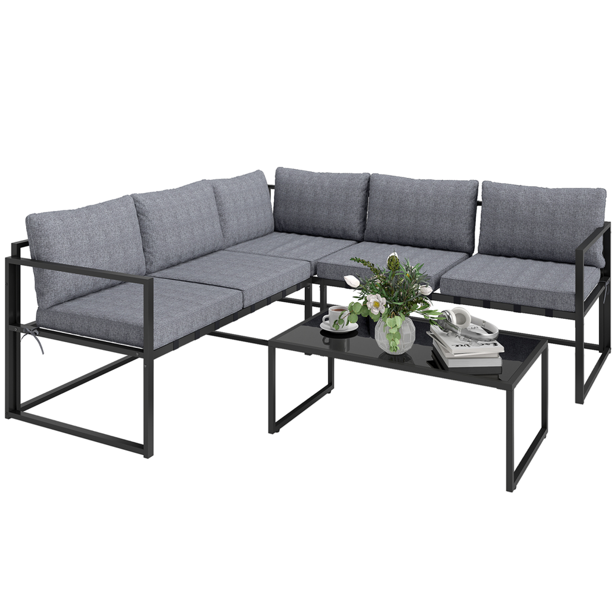 outsunny 3 piece l shaped garden furniture set view 2