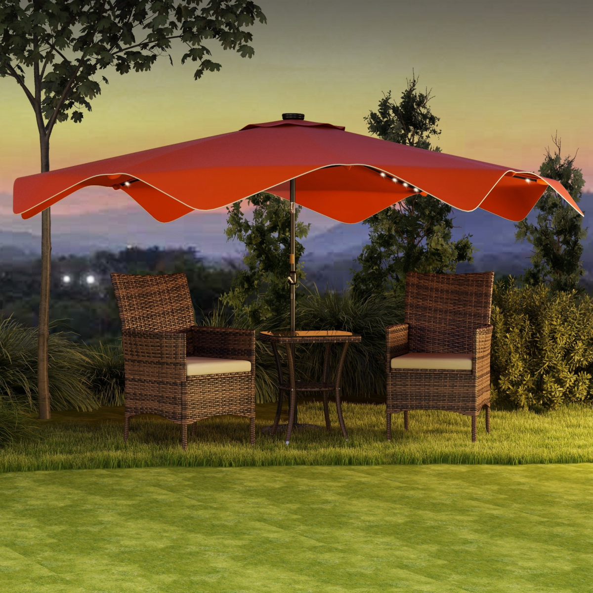 outsunny garden parasol umbrella with led lights and view 2