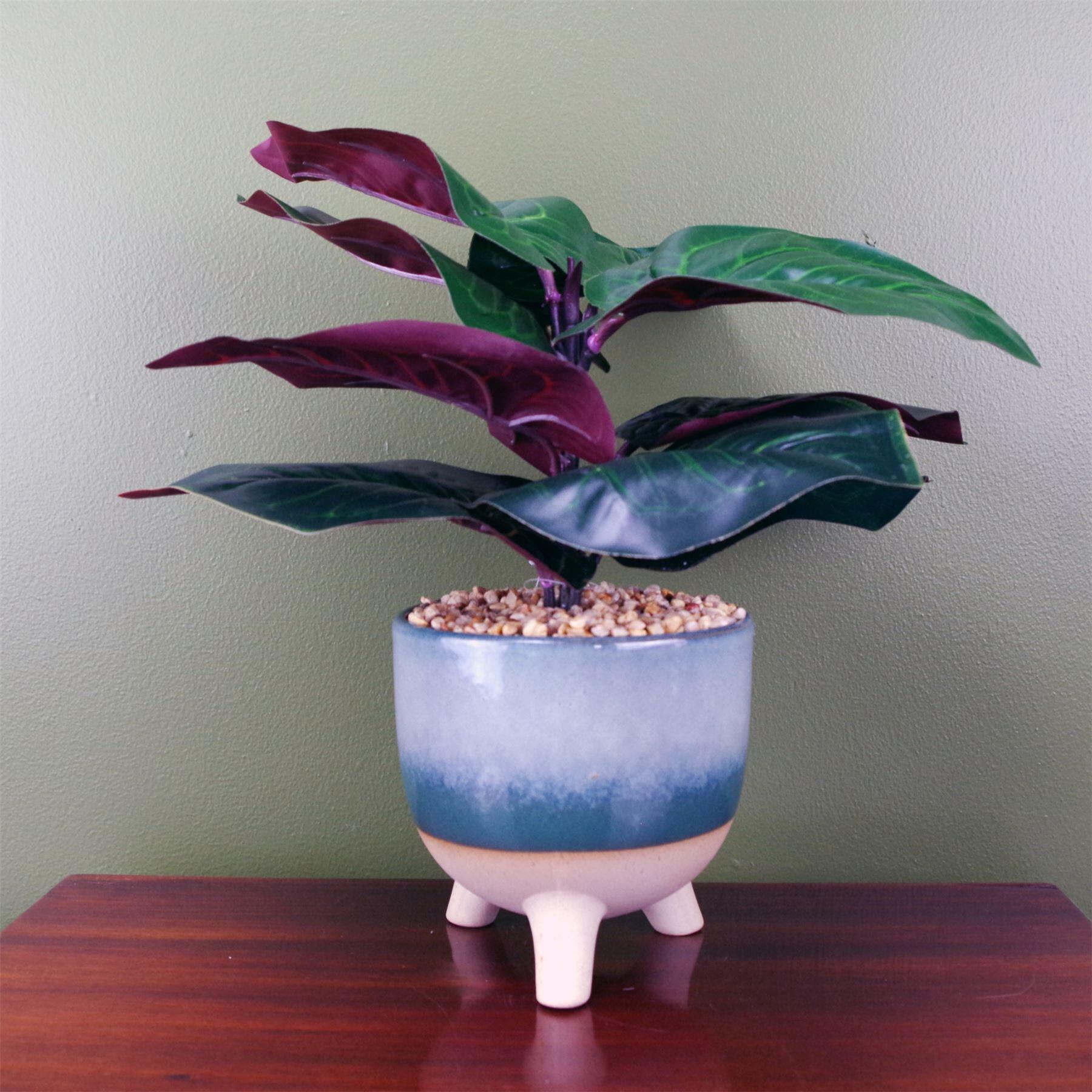 35cm artificial ficus plant potted in teal blue view 1
