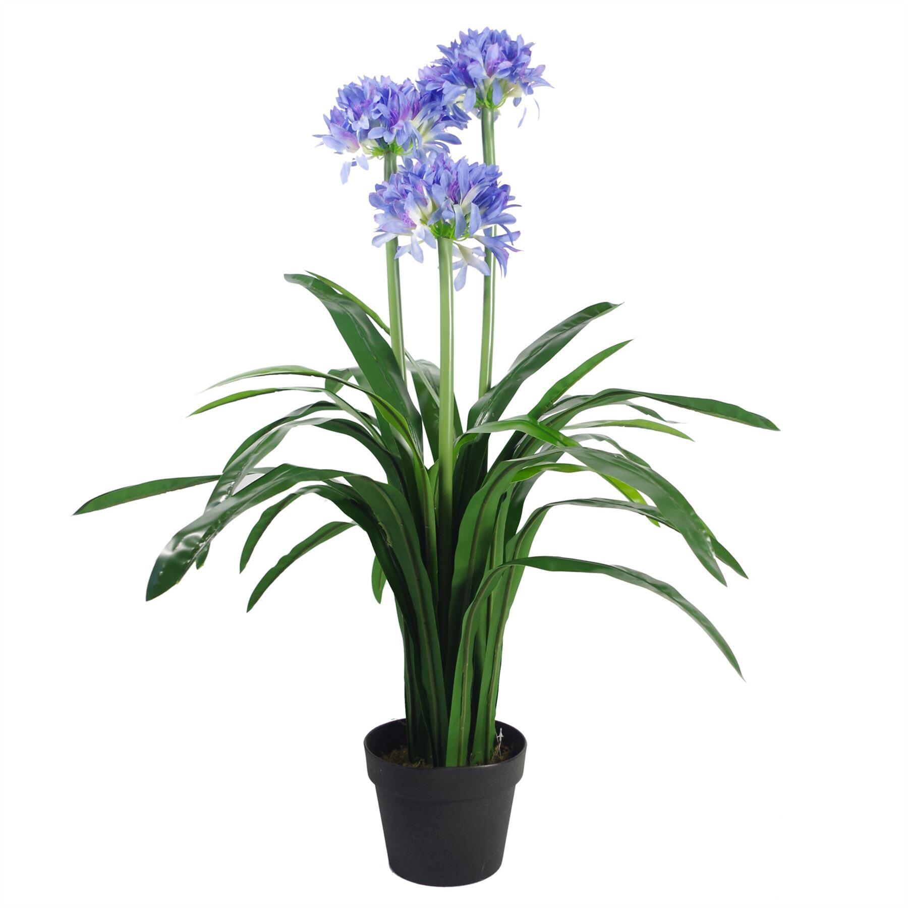 image of 90cm premium artificial agapanthus with pot blue