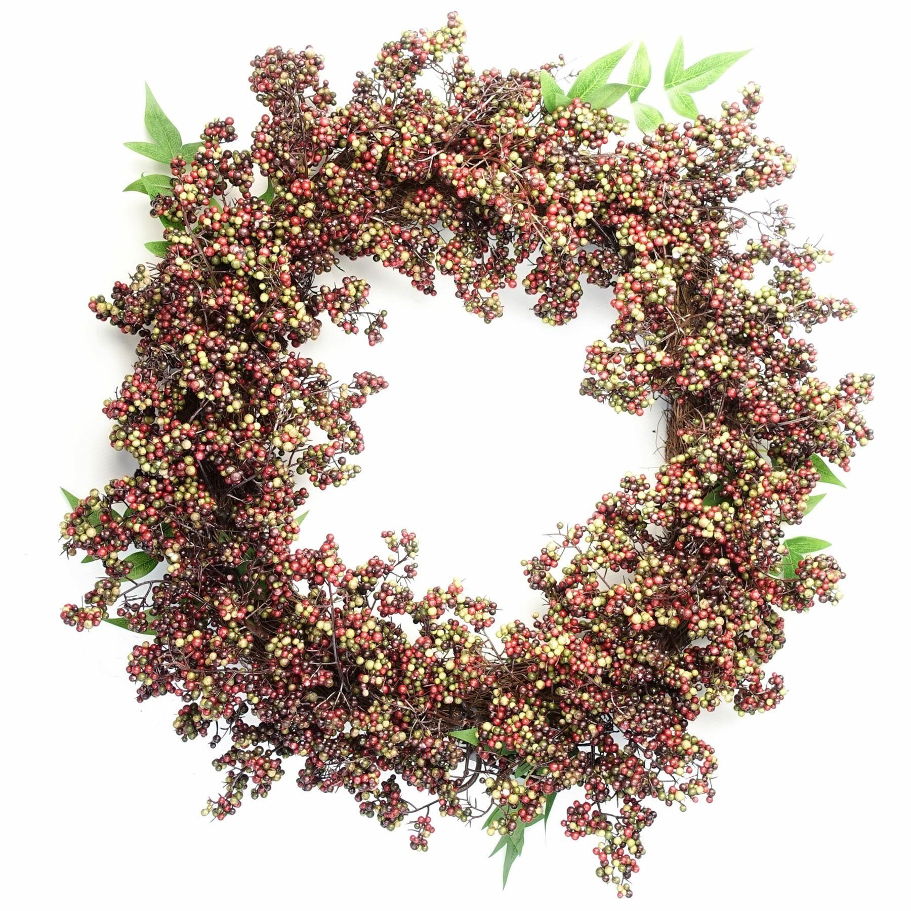 image of 55cm artificial hanging black berries wreath