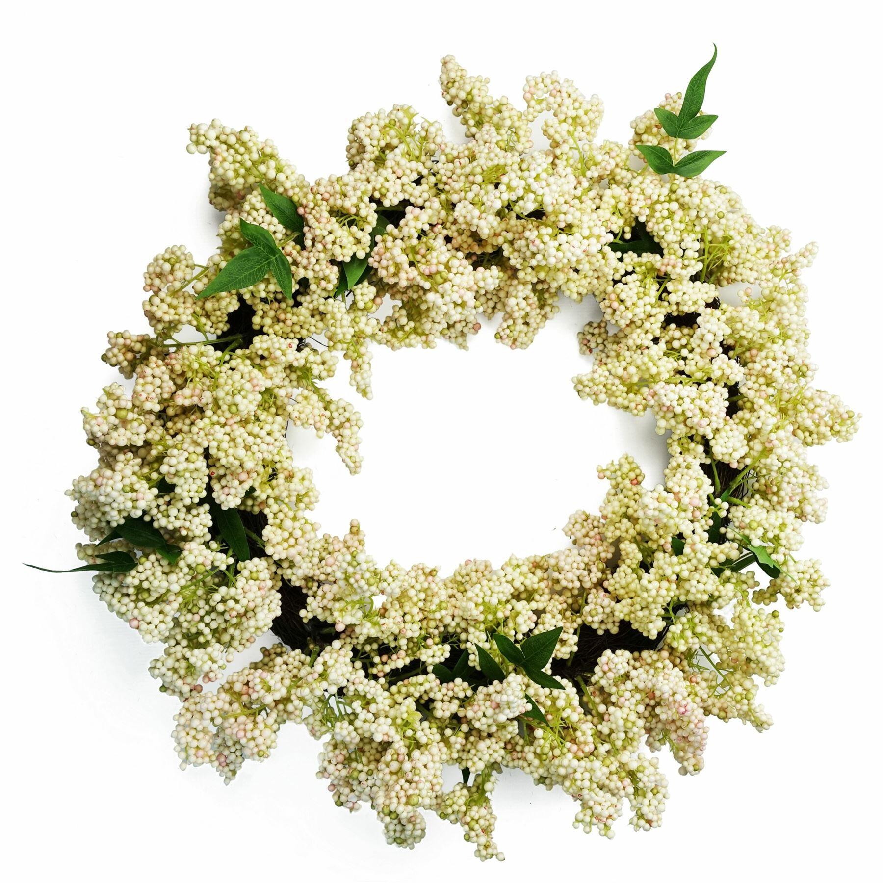image of 55cm artificial hanging white berries wreath view 32