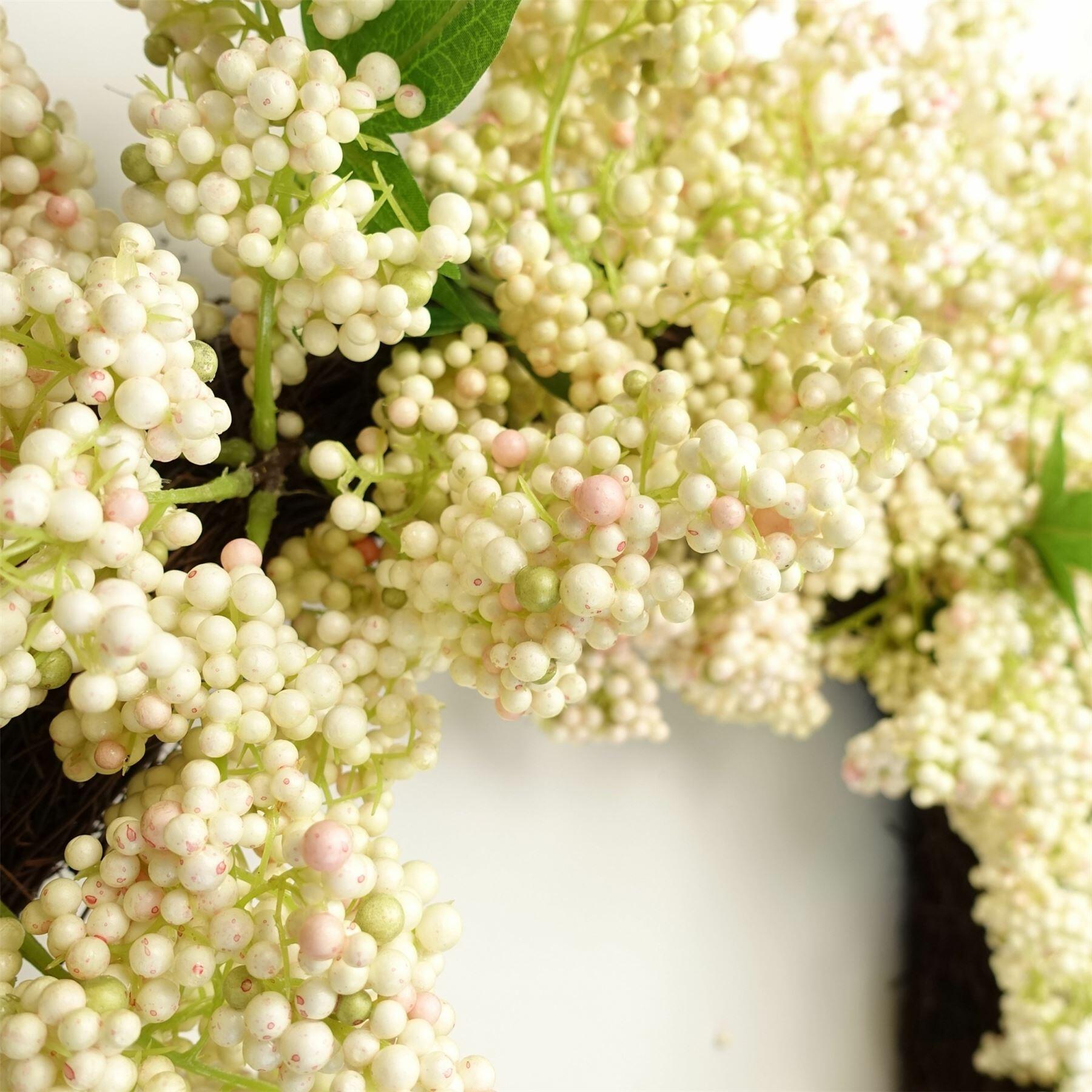 image of 55cm artificial hanging white berries wreath view 38