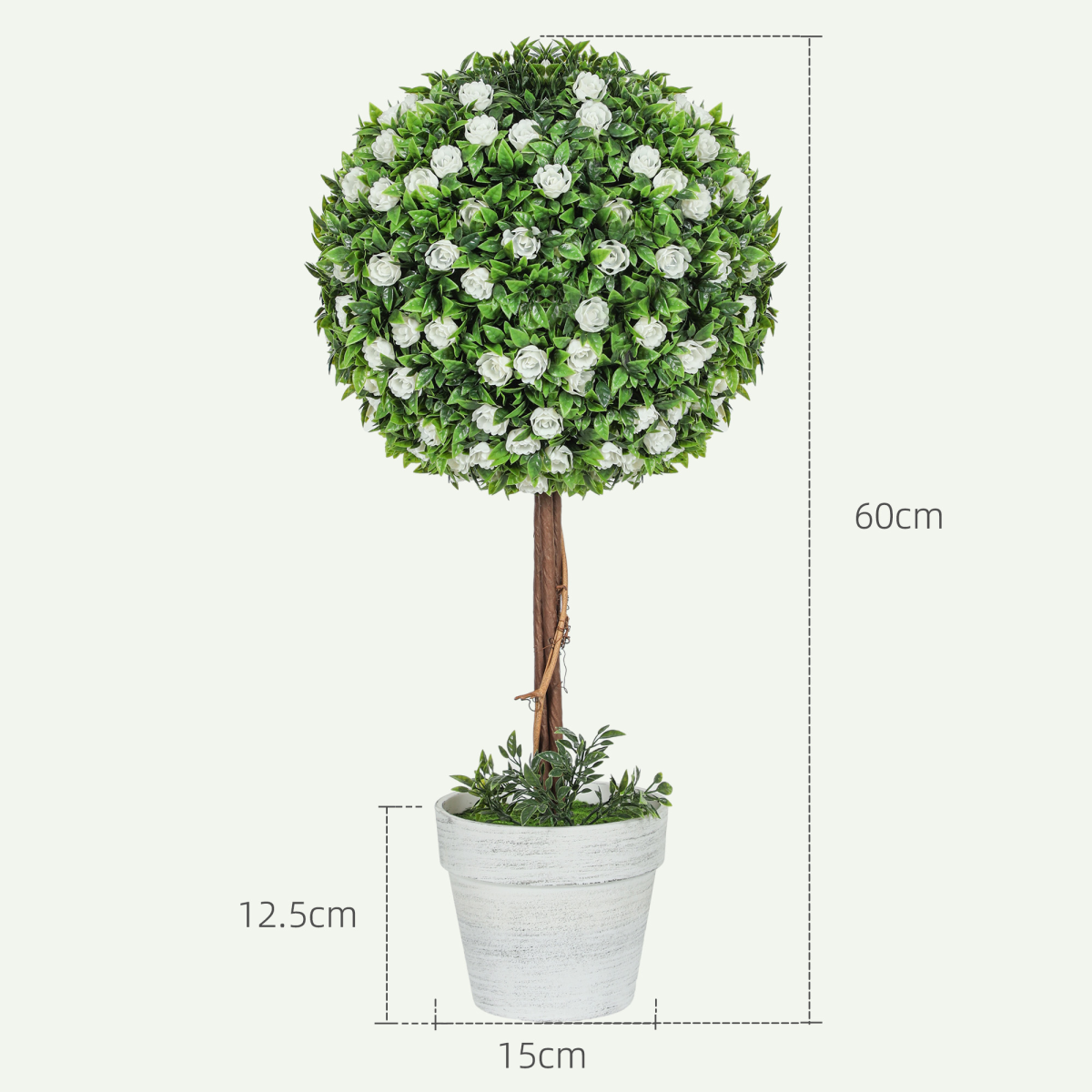 image of set of 2 artificial plants with rose flower in pot, 60cm view 4