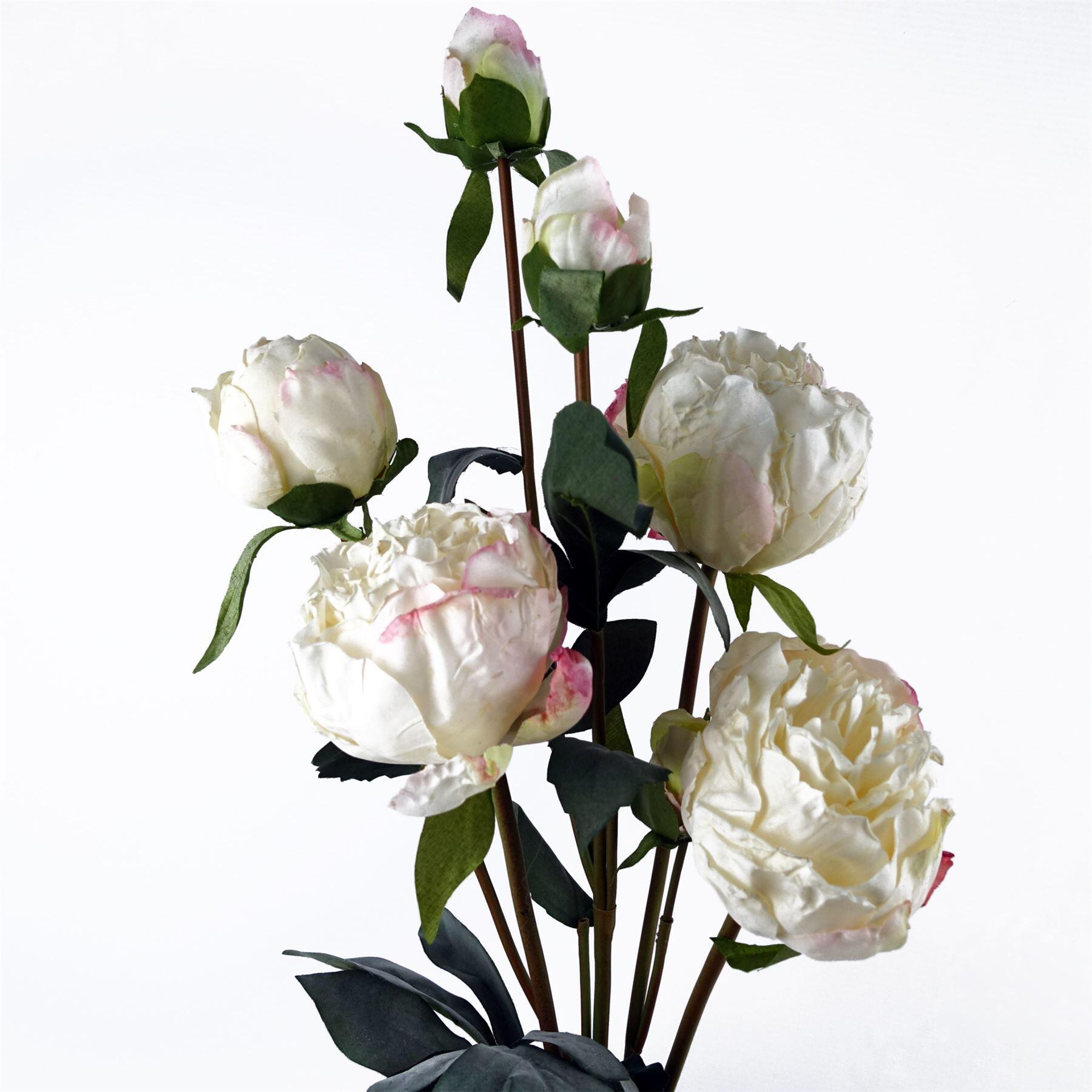 image of 55cm cream peony artificial flowers spray  4 flowers 3 buds