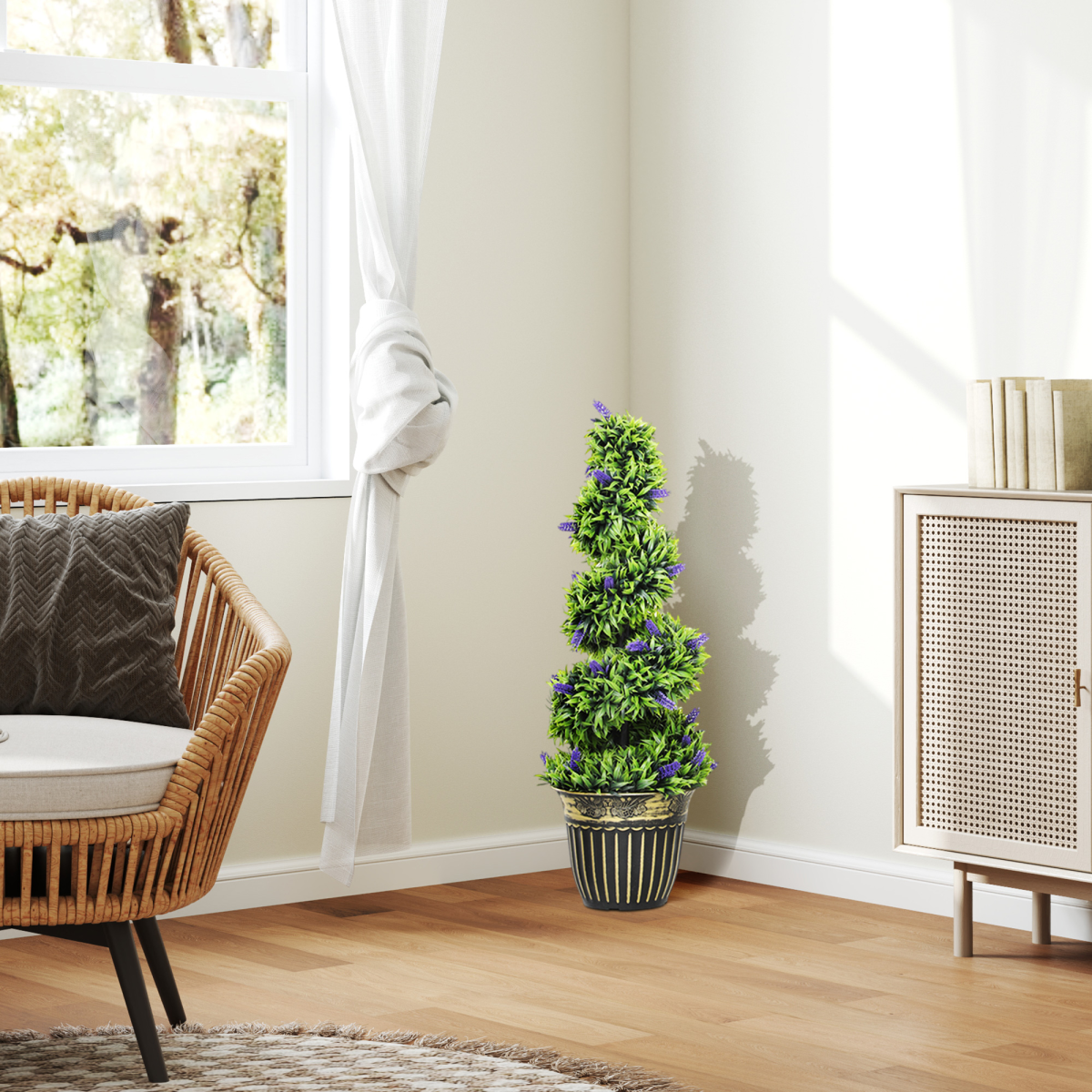 image of set of 2 decorative artificial plants with lavender and pot, 90cm view 8