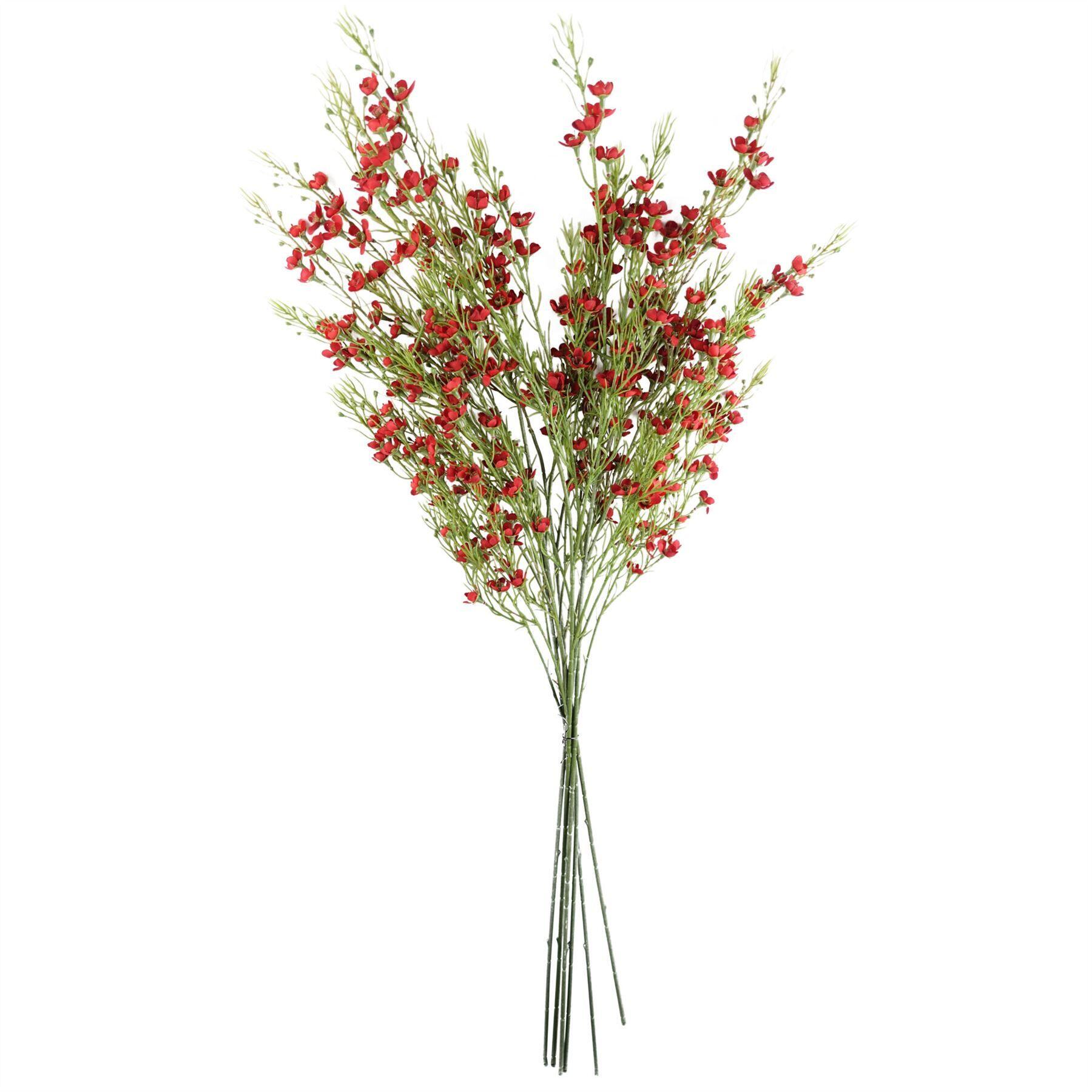 image of pack of 6 x 100cm artificial foliage stem with small flowers  red view 1