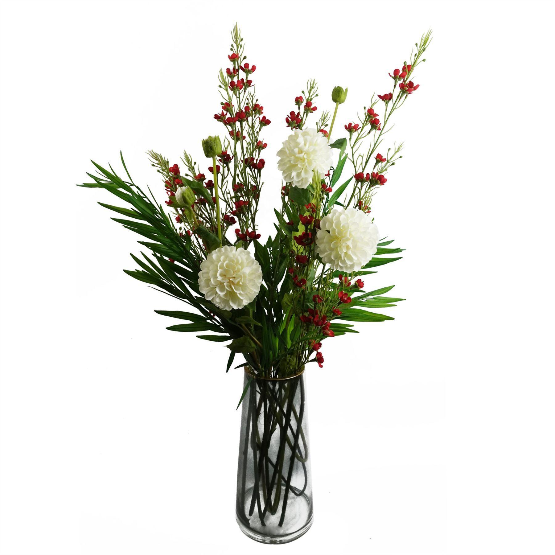 image of pack of 6 x 100cm artificial foliage stem with small flowers  red view 4