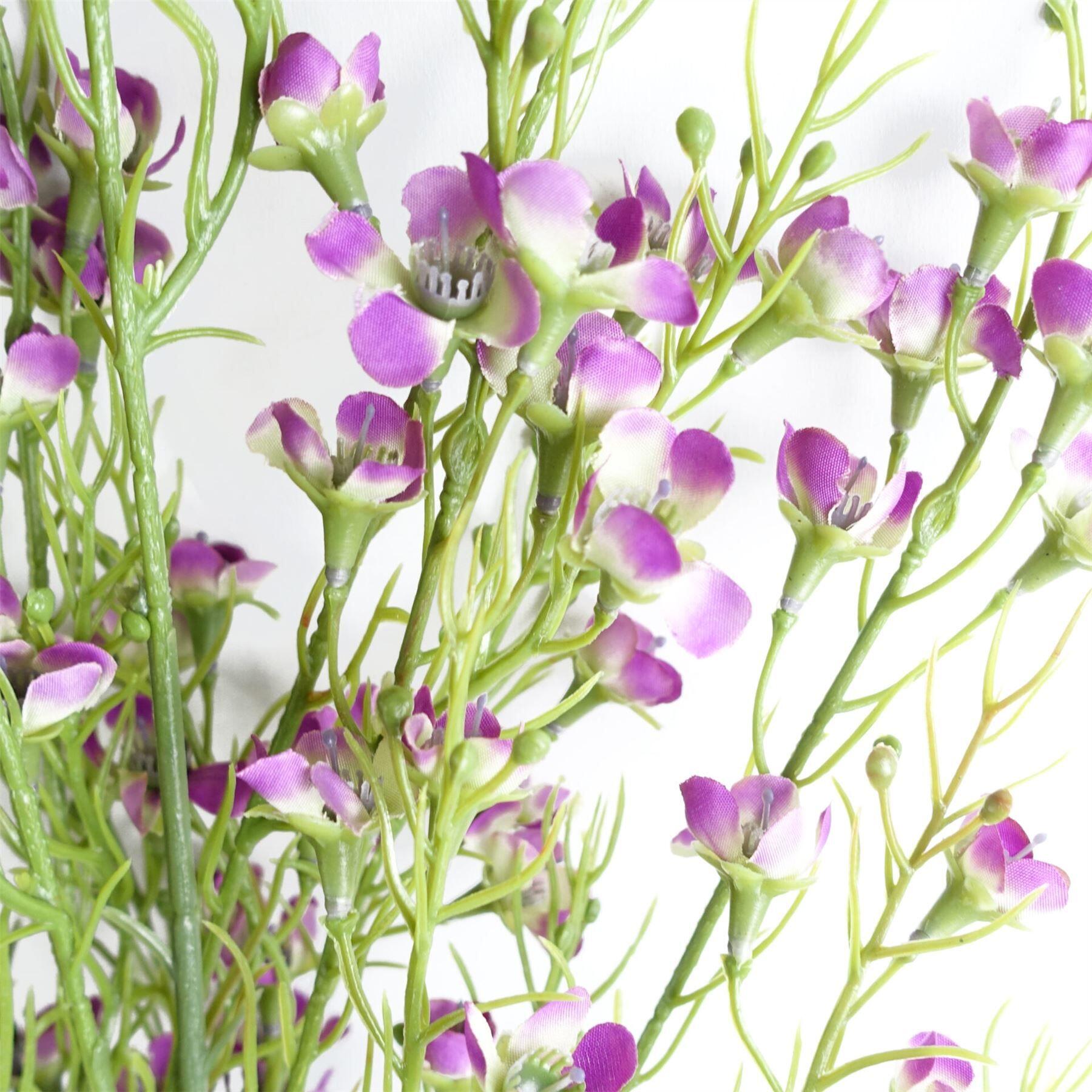 image of pack of 6 x 100cm artificial foliage stem with small flowers  purple view 1