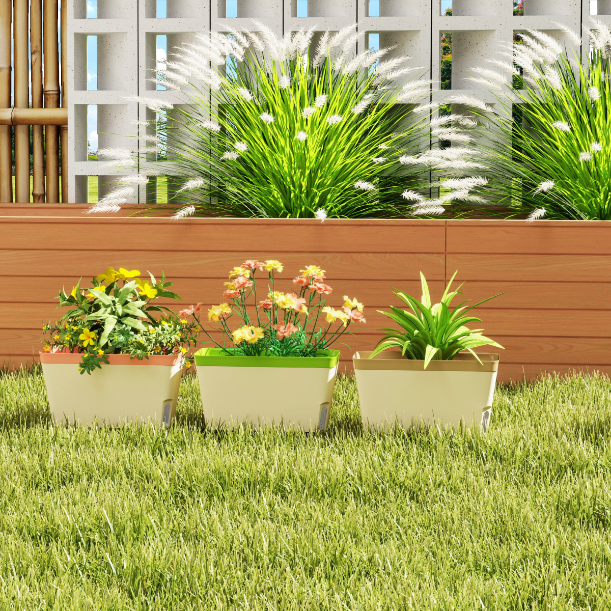 zoomed image of outsunny 3 pcs self watering plant pots w/ visual water level window