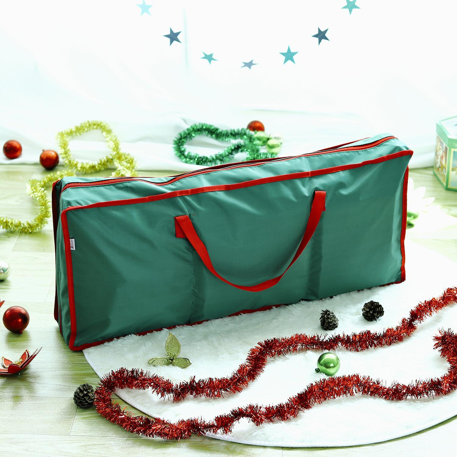angled view of christmas xmas decoration gift wrap fabric storage bag [green,0008941]