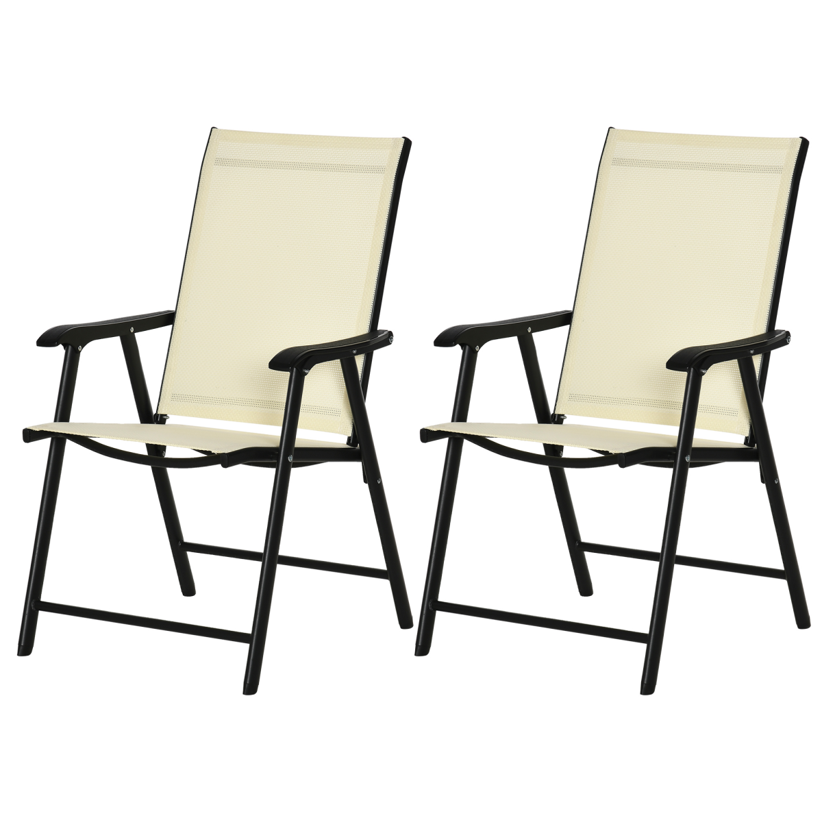 image showing set of 2 foldable metal garden chairs dining seat yard furniture beige