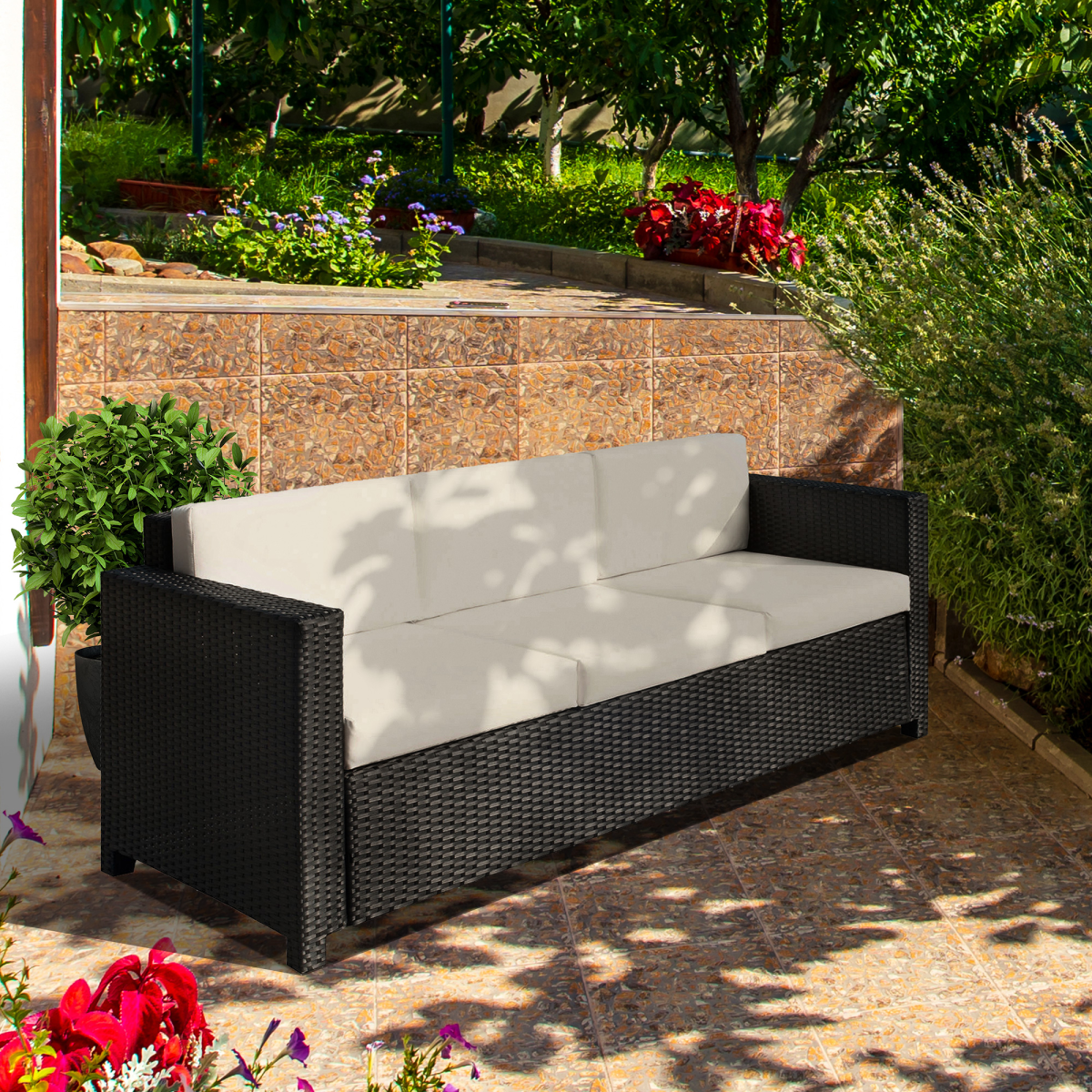 photo of 3 seater rattan garden sofa black outdoor patio wicker weave furniture chair on display