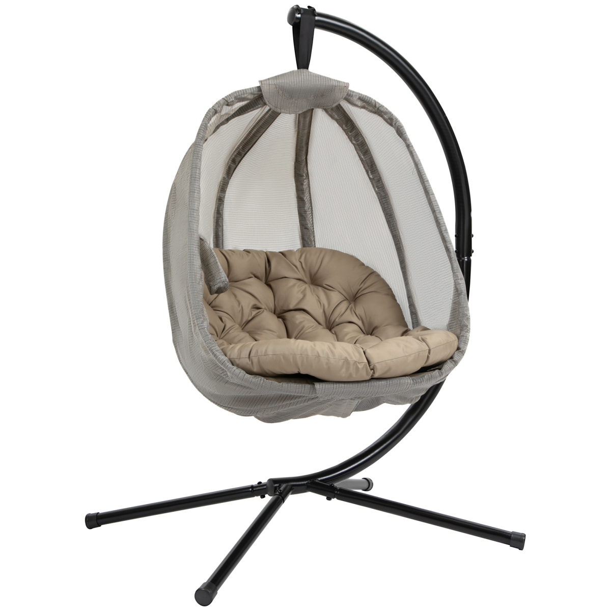 hanging egg chair, swing hammock with cushion and stand, khaki used in home or garden settings