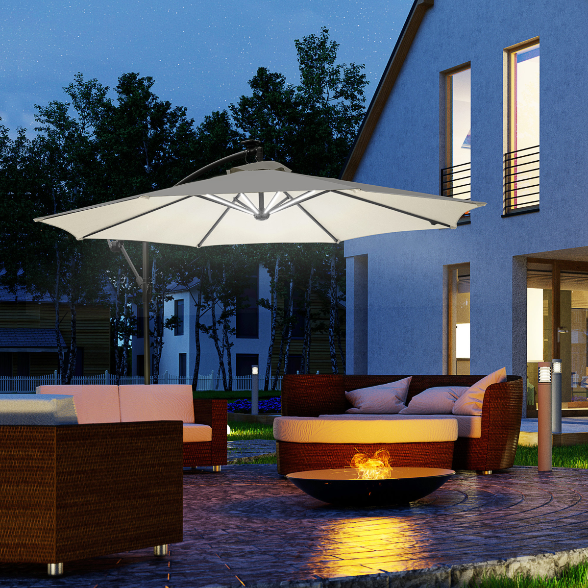 Umbrella Parasol with Solar Powered LED stripes