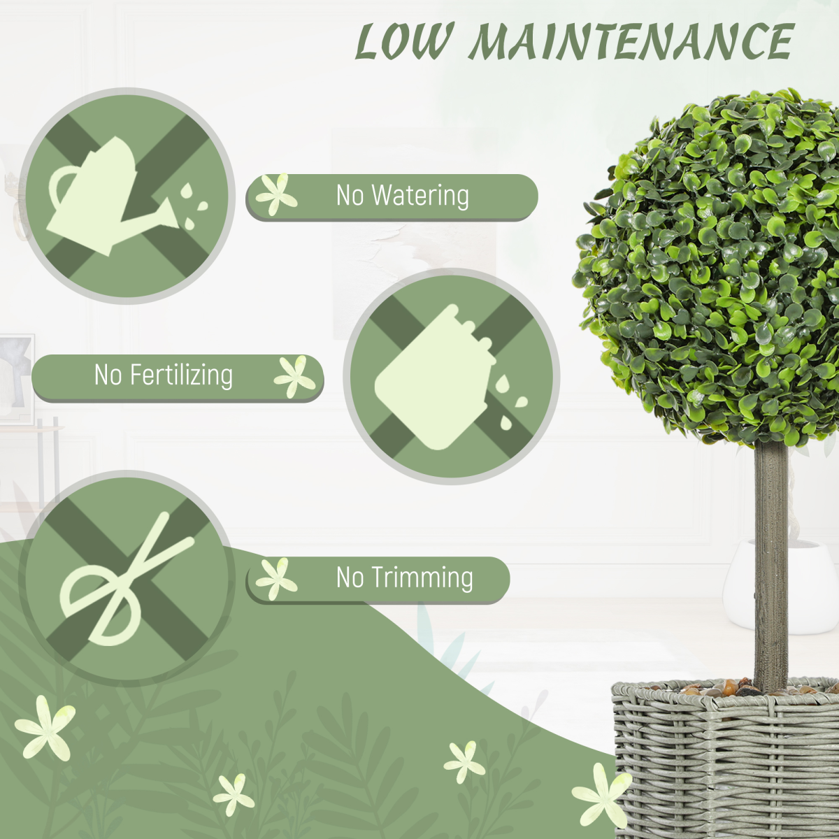 hOMCOM Set of 2 Artificial Plants, 50cm Faux Boxwood Topiary Balls, Green alternative style 6