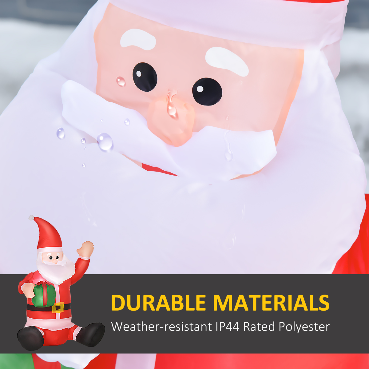 close-up of 4ft Inflatable Christmas Santa Claus Gift with LED Xmas Outdoor
