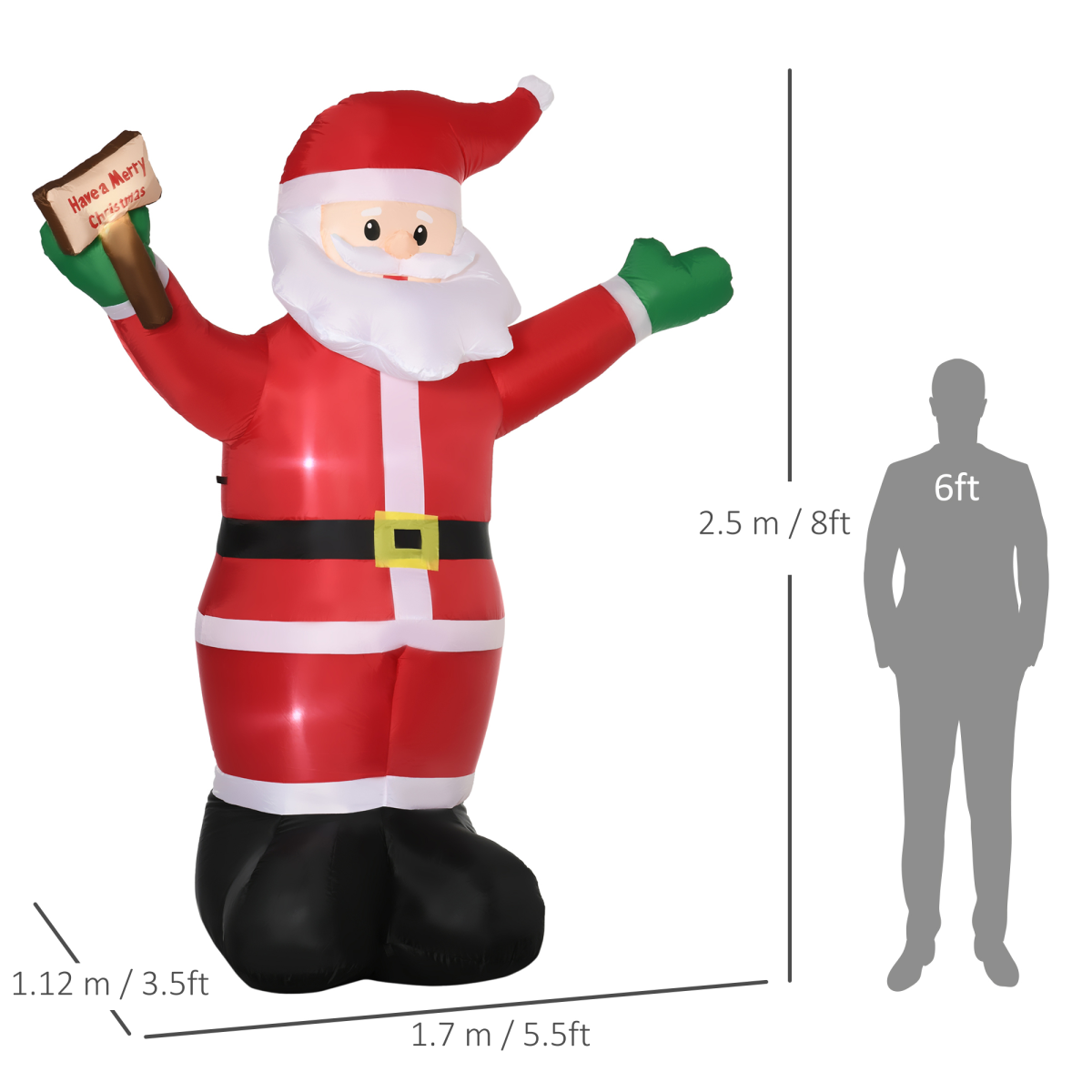 image of 8' Inflatable Christmas Santa Claus Holds Light Sign of Blessings LED