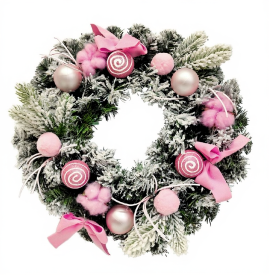 16 Inch / 40cm Christmas Door Wreath with Pink and White decorations
