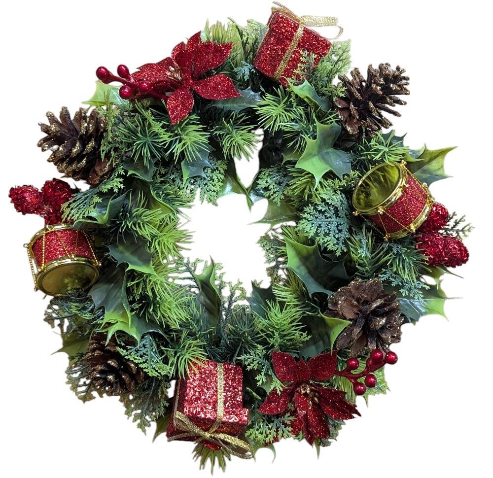artificial christmas wreath cones holly poinsettia