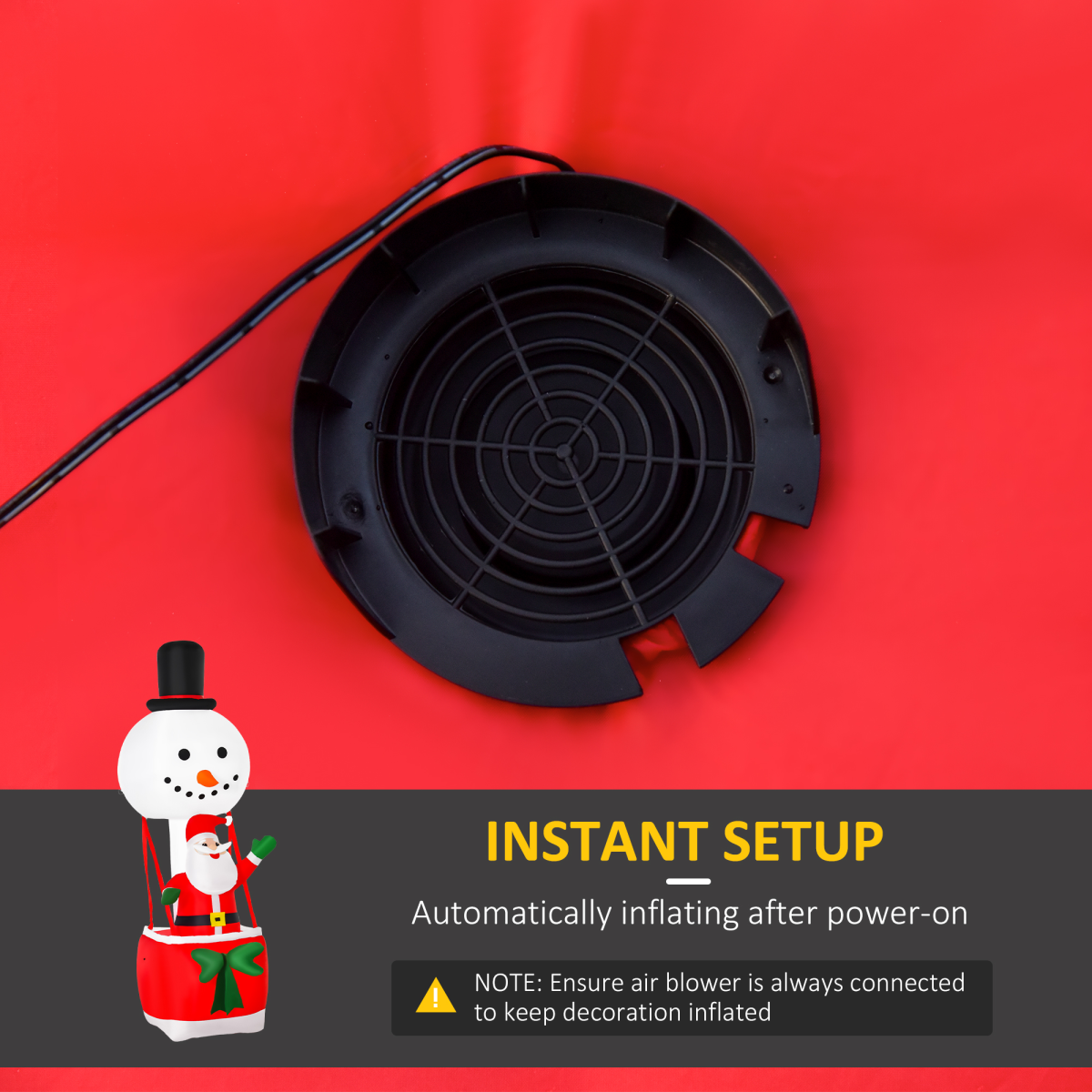 Detailed image of 8ft Christmas Inflatable Deco with Santa Claus on Snowman Hot Air Balloon LED, highlighting build and finish.