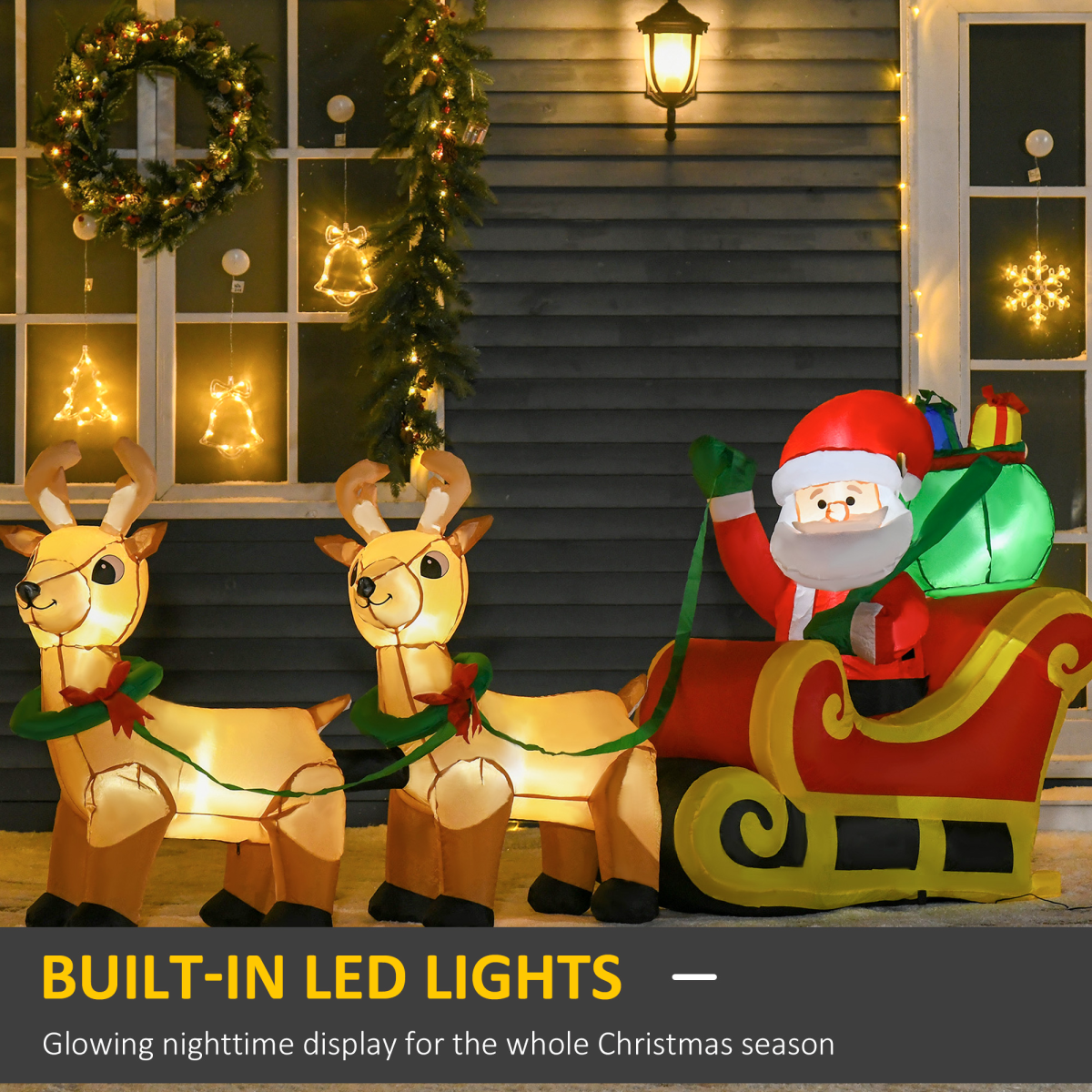 Picture of 3.5ft Christmas Inflatable Santa Claus on Sleigh, LED Indoor Outdoor in a clear product view.