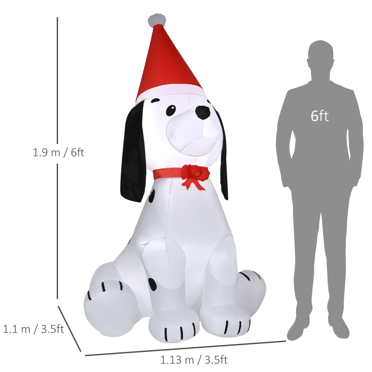 Product shot of 6ft Inflatable Christmas Puppy Dog Wearing Santa Hat Lighted, ready for online purchase.
