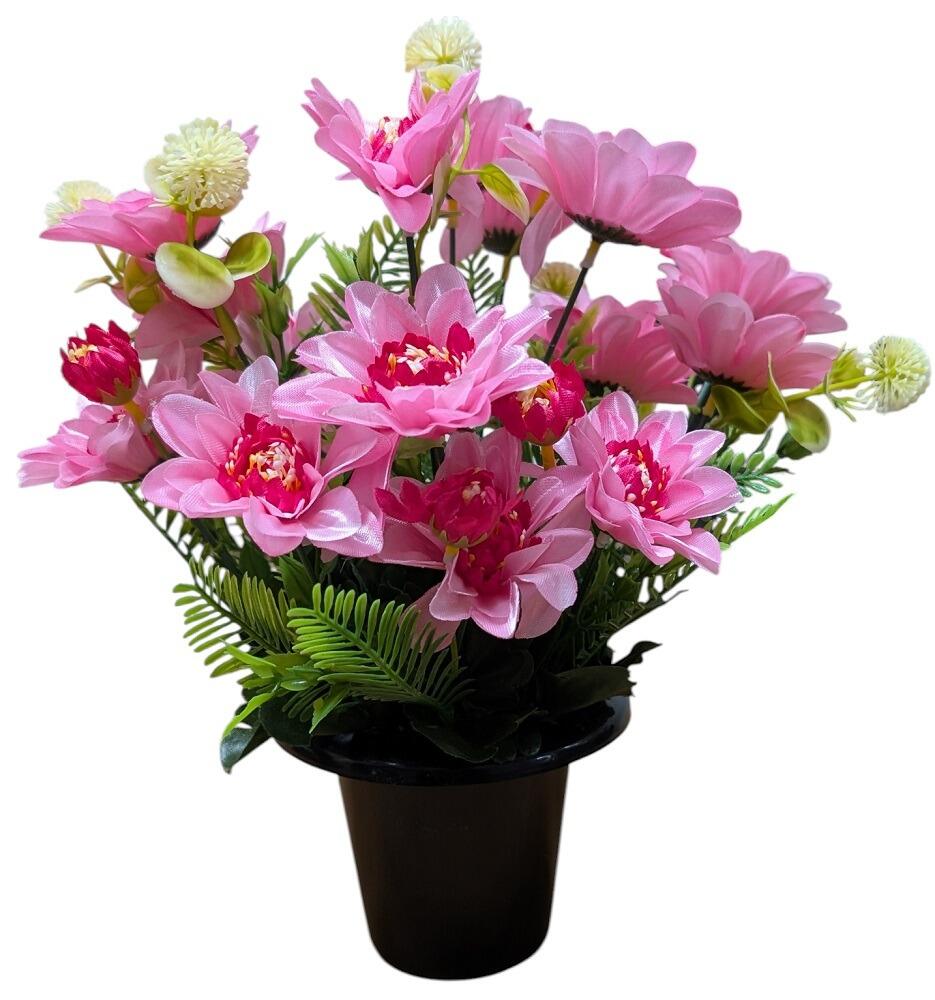 artificial grave flowers pot pink dahlia vase