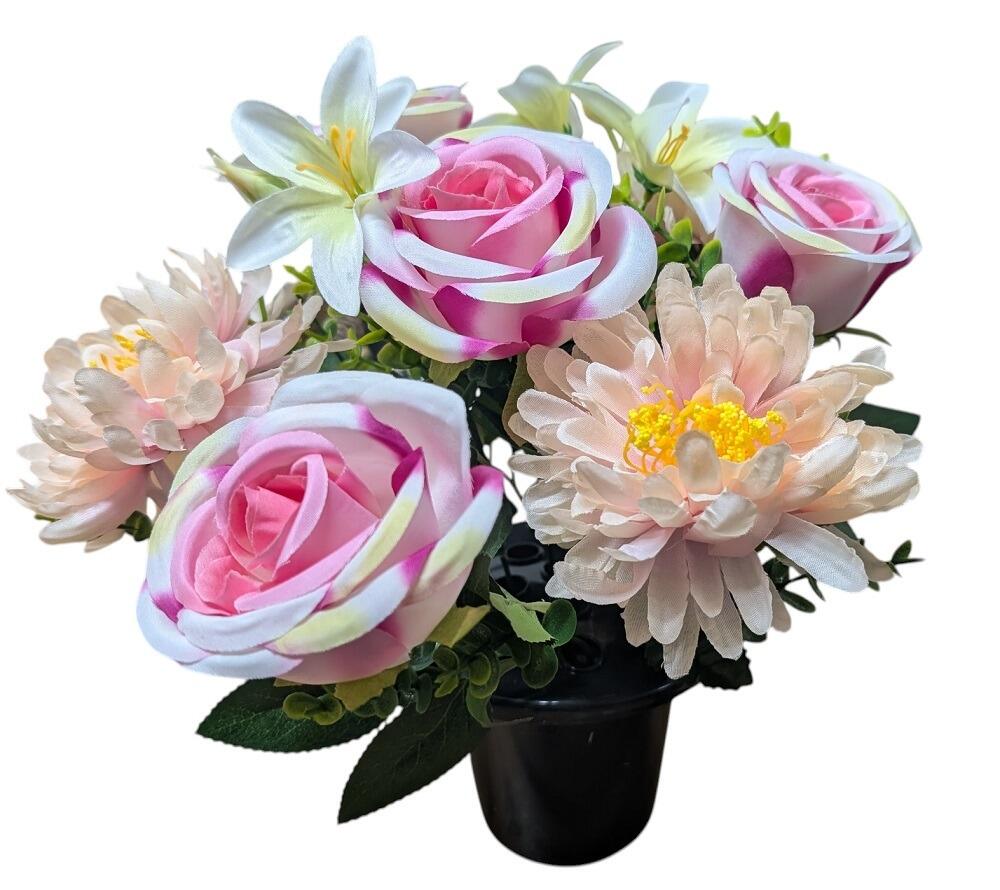 Artificial Grave Flowers with Pot roses pink