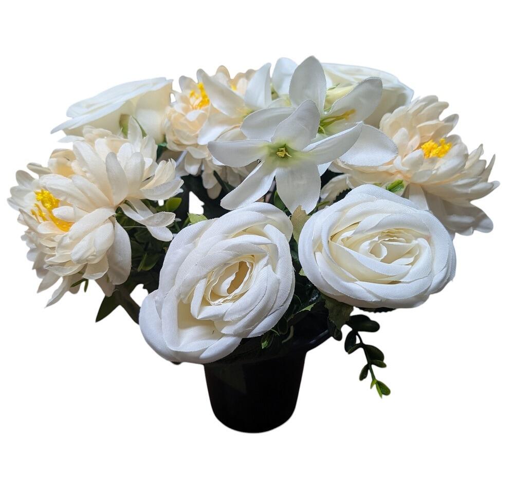 Artificial Grave Flowers with Pot roses ivory cream