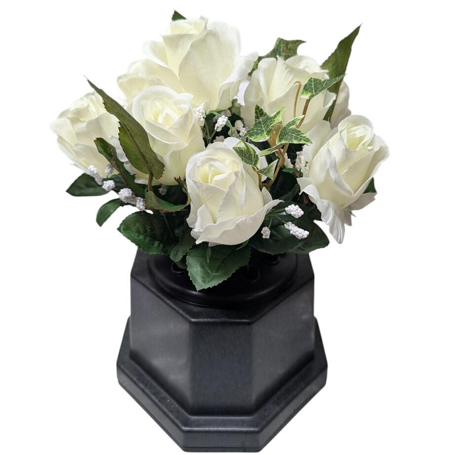 Artificial Grave Flowers in Pot with white roses
