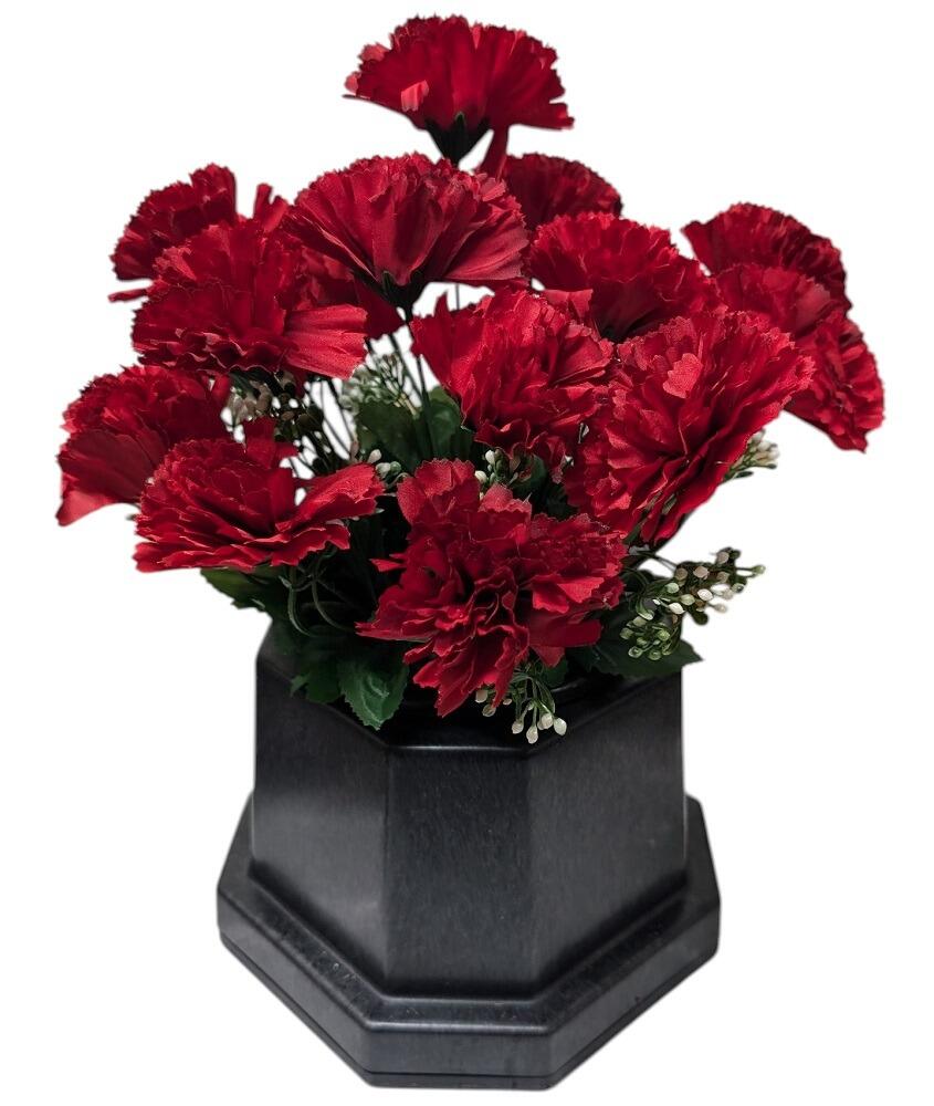 Artificial Grave Flowers in Memorial pot vase red carnations