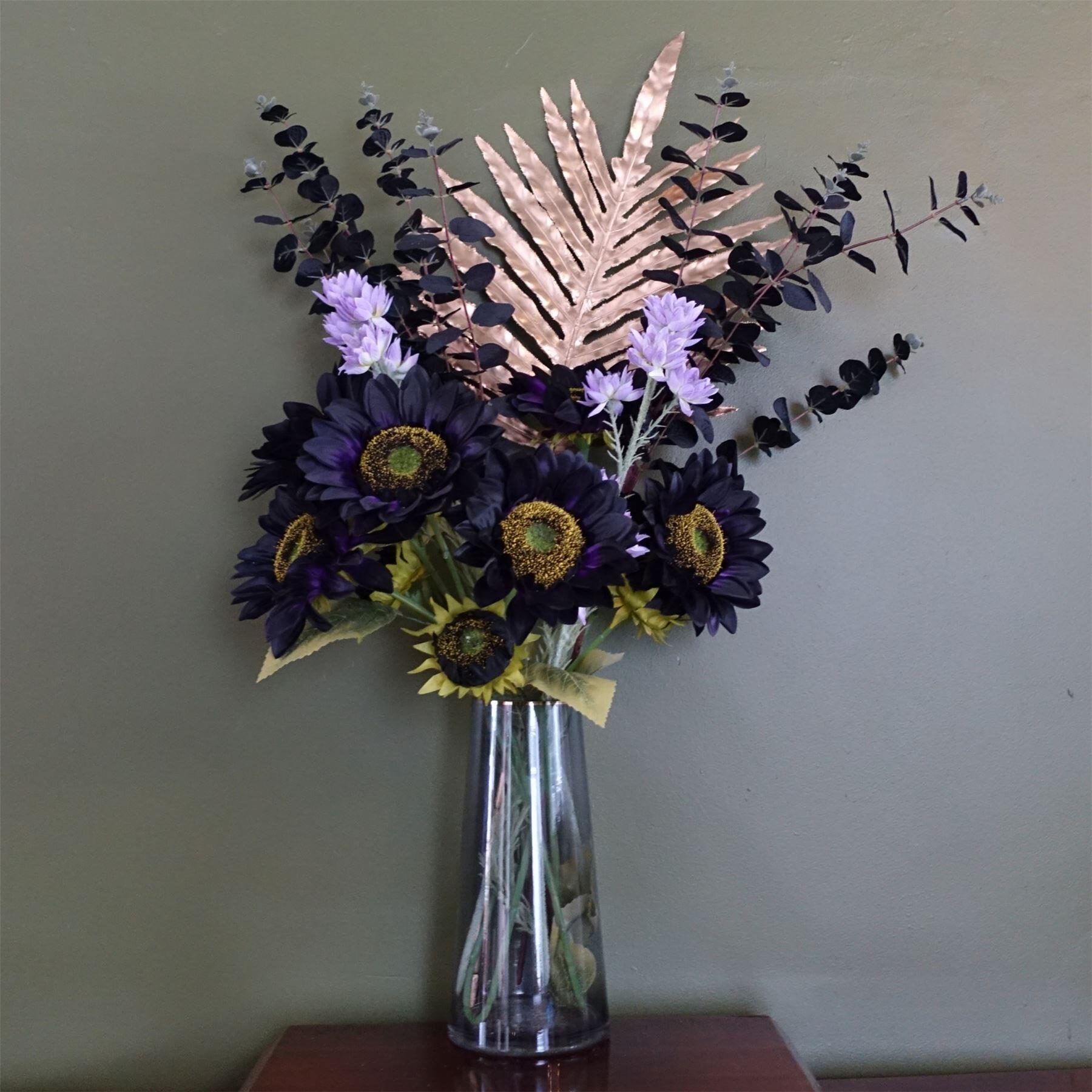 sunflower glass artificial vase display purple gold product image