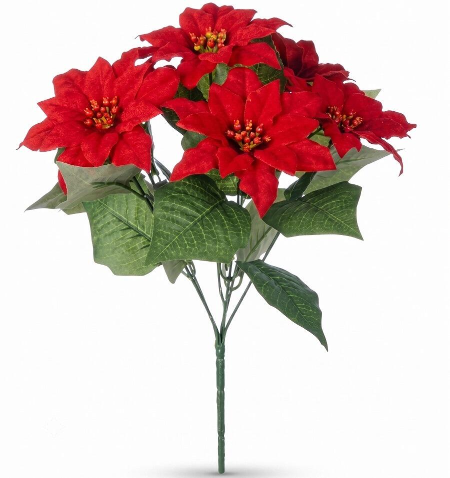 Artificial Flowers Christmas Poinsettia Bush Red