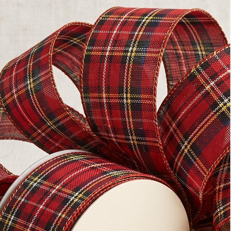 Tartan Christmas Burlap Wired Ribbon