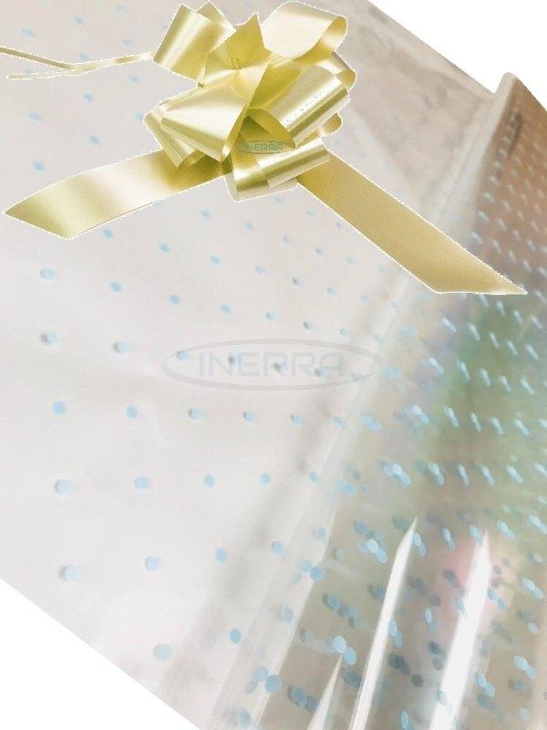 cream blue dot cellophane baby shower gifts hamper basket wrapping cellophane and bow
